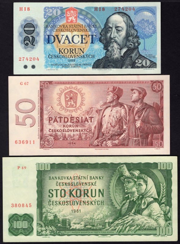 Czechoslovakia Lot of 3 Banknotes 1961 -1988
20 - 50 - 100 Korun; P# 90b, 91b, ...