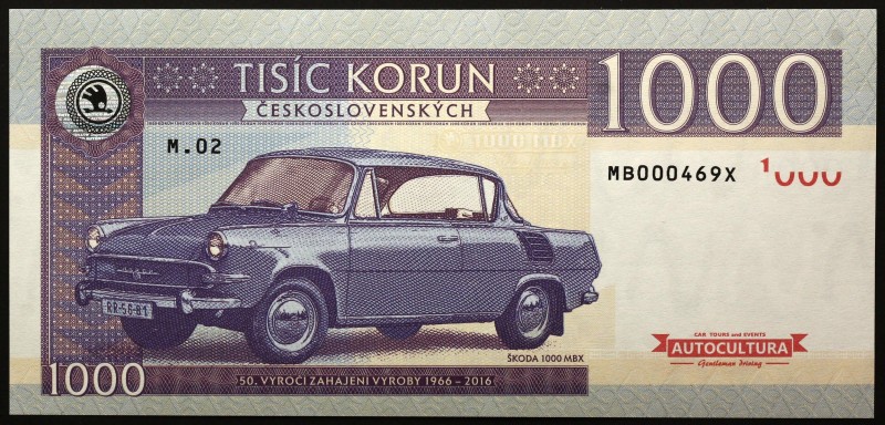 Czech Republic 1000 Korun 2016 Specimen "Škoda 1000 MBX"
Fantasy Banknote; Limi...