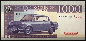 Czech Republic 1000 Korun 2016 Specimen "Škoda 1000 MBX"
Fantasy Banknote; Limited Edition; Škoda 1000 MBX; Made by Matej Gábriš; BUNC