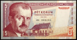 Czech Republic 5 Korun 2018 Specimen "Porshe 356"
Fantasy Banknote; Sedmdesát let Porshe 356; Limited Edition; Made by Matej Gábriš; BUNC