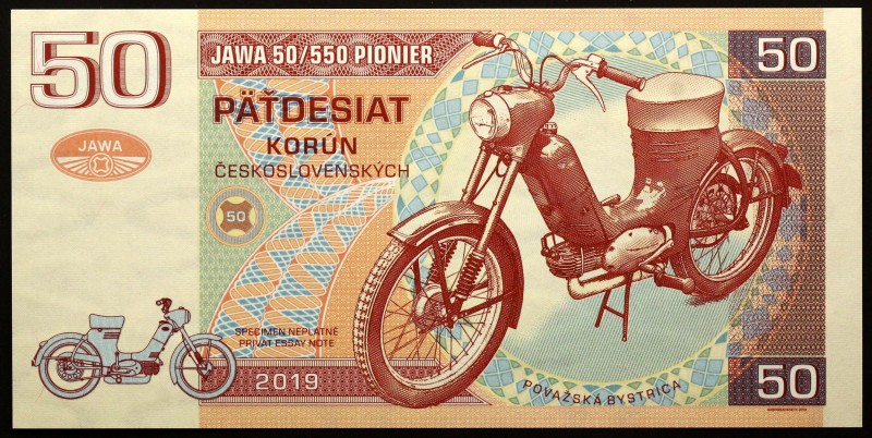 Czech Republic 50 Korun 2019 Specimen "Jawa 50 / 550 Pionier"
Fantasy Banknote;...