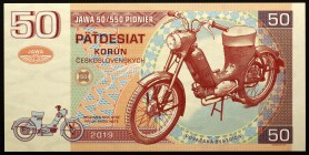 Czech Republic 50 Korun 2019 Specimen "Jawa 50 / 550 Pionier"
Fantasy Banknote; Jawa 50 / 550 Pionier; Limited Edition; Made by Matej Gábriš; BUNC
