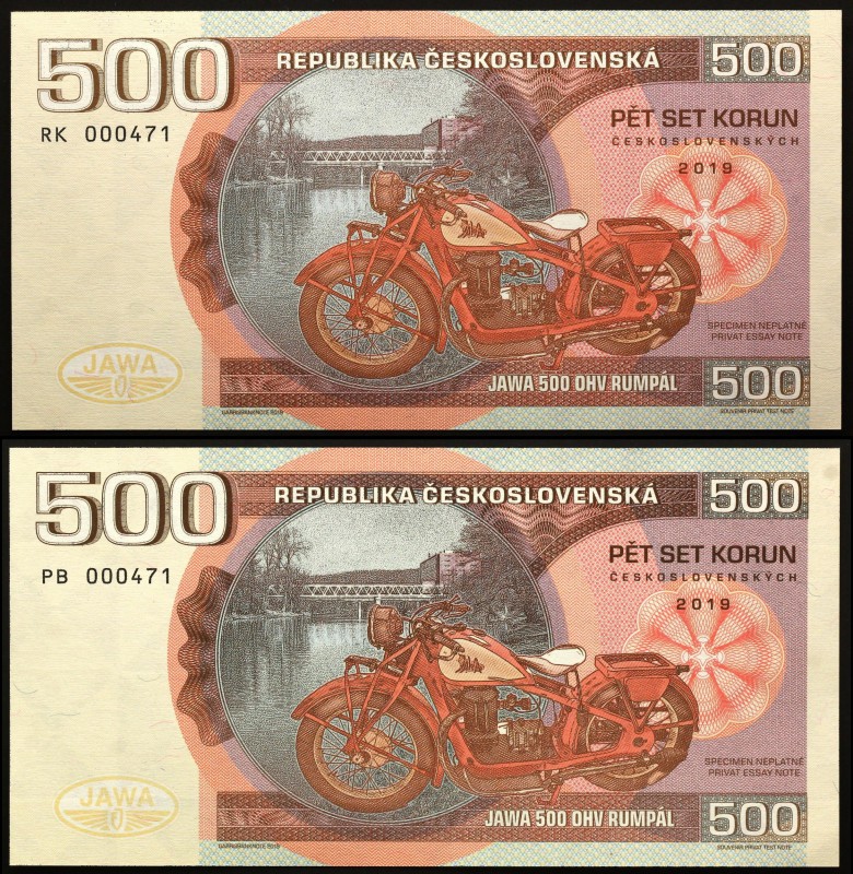 Czech Republic Lot of 2 Banknotes 2019 
# PB & RK 000471; 500 Korun 2019; Fanta...