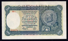 Slovakia 100 Korun 1940 Specimen
P# 11S; # M1 309474; UNC