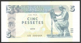 Andorra 5 Pessetes 2015 Specimen
Mintage: 600; UNC; Bronze Sculpture by J. Viladomat