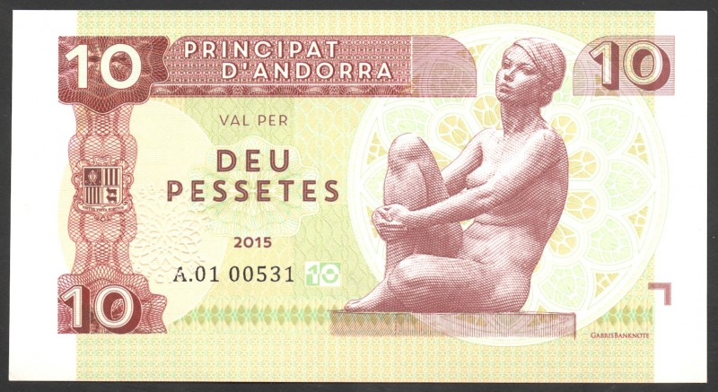 Andorra 10 Pessetes 2015 Specimen
Mintage: 600; UNC; Bronze Sculpture "Nu Femen...