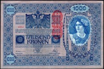 Austria 1000 Kronen 1919 
P# 59; DEUTSCHOSTERREICH Overprint. #90554. XF. but folded. Crispy.