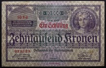 Austria 1 Shilling on 10000 Kronen 1924 
P# 87; № 1034-928629