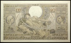 Belgium 100 Francs / 20 Belgas 1943
P# 107; № 10728.U.867; UNC; Large Banknote