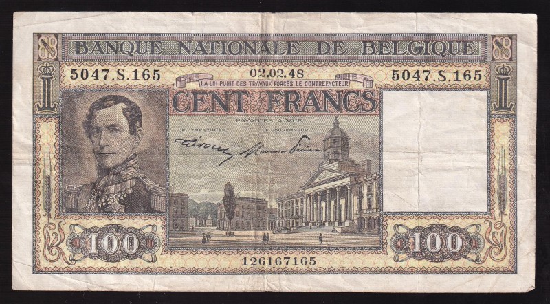 Belgium 100 Francs 1948 
P# 126, 126167165
