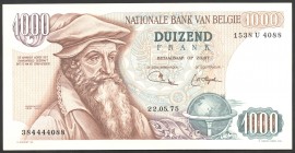 Belgium 1000 Francs 1975 RARE
P# 136b; № 1538 U 4088; UNC-; Sign. 3 & 8; "Mercator"; RARE!