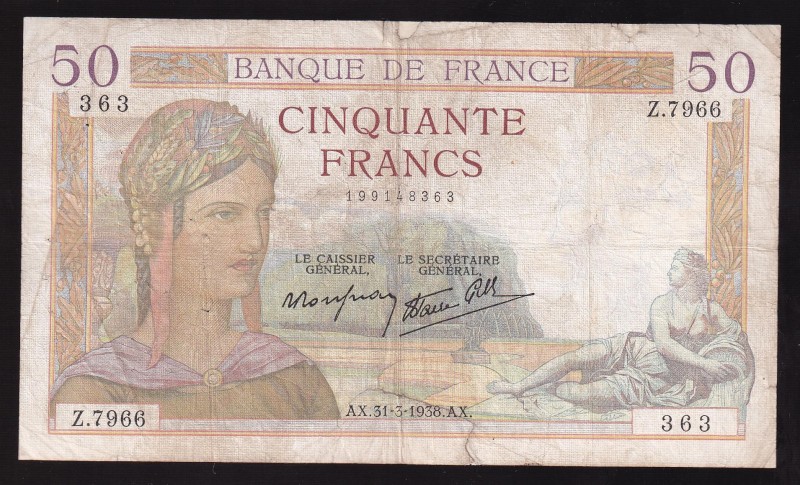 France 50 Francs 1938 
P# 85, 199148363
