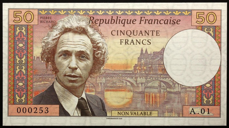 France 50 Francs 2018 Specimen "Pierre Richard'
Fantasy Banknote; Pierre Richar...