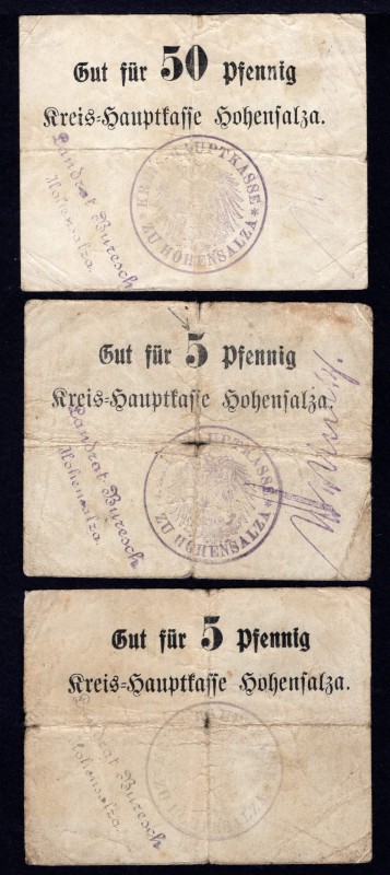 Germany Hohensalza Lot of 3 Notes (ND) 
5,5,50 Pfenning