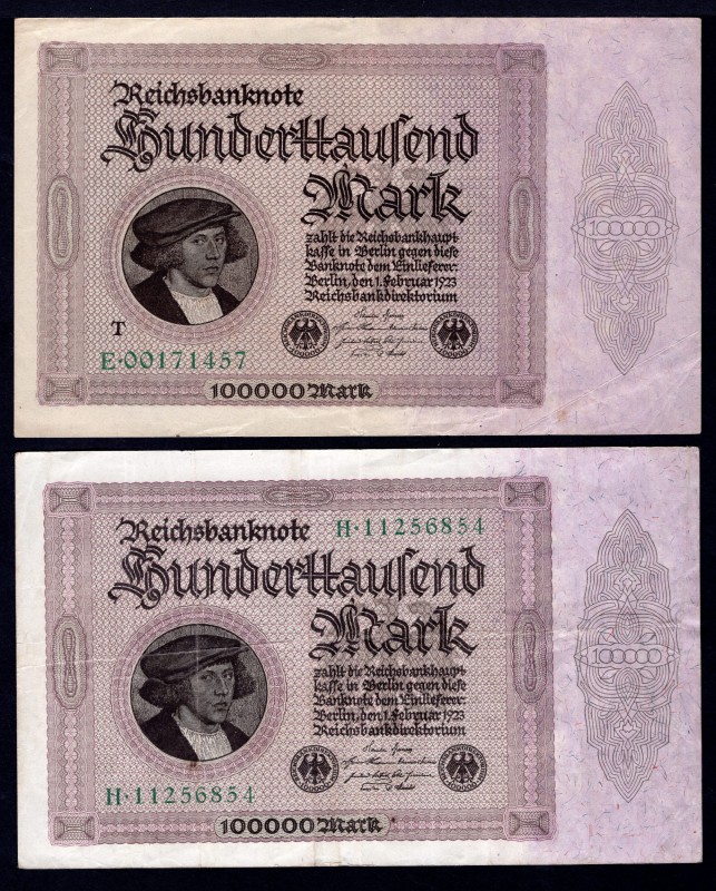 Germany 100000 Mark 1922 2 pcs.
P# 83a,83c; 2 pcs; VF and XF