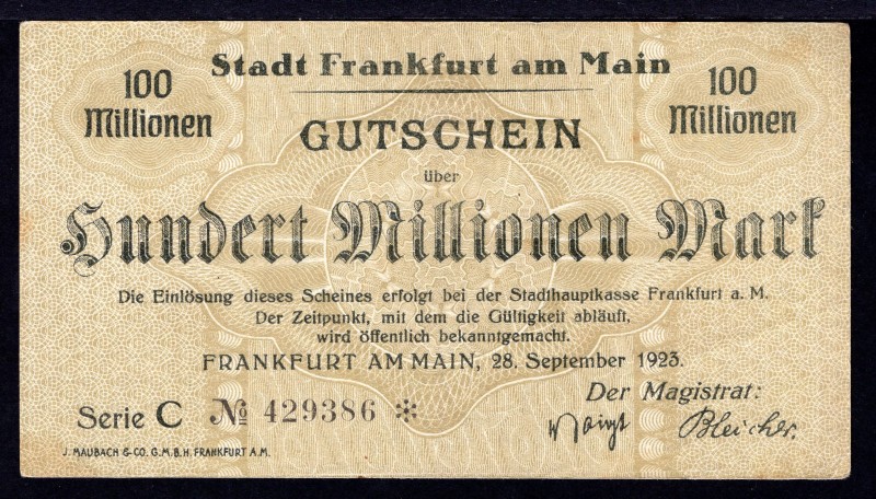 Germany Frankfurt 100 Millionen Mark 1923 
aUnc