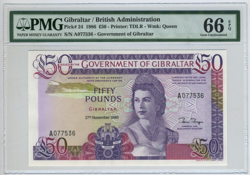 Gibraltar 50 Pounds 1986 PMG66EPQ
P# 24; UNC.