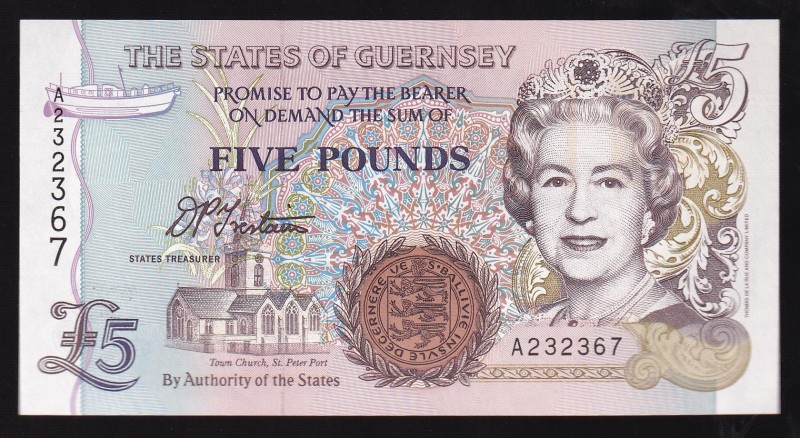 Guernsey 5 Pounds 1996 
P# 56, A232367. UNC.