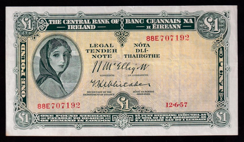 Ireland 1 Pound 1957 
P# 57d, 88E707192