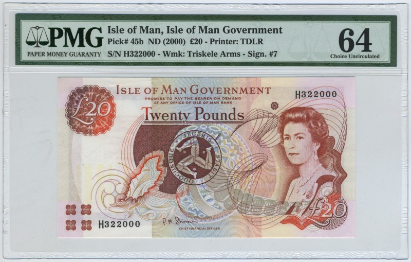 Isle of Man 20 Pounds 2000 (ND) PMG64
P# 45b; UNC.