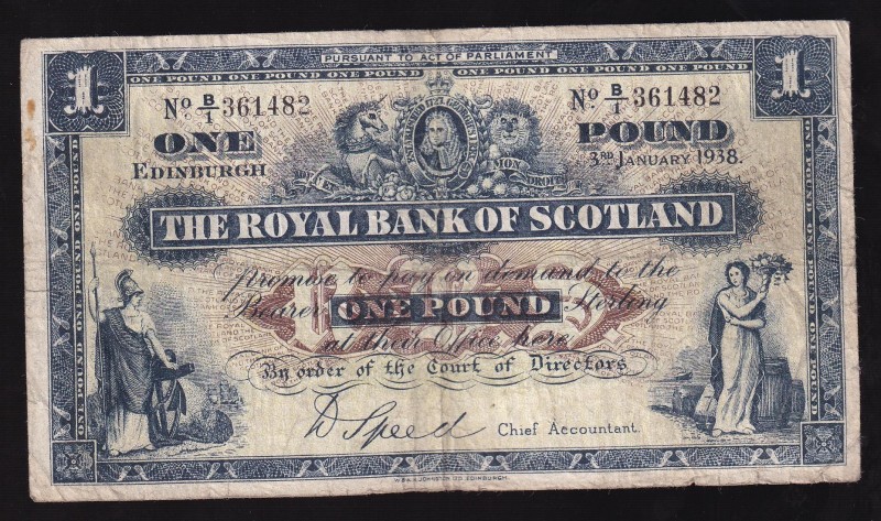 Scotland 1 Pound 1938 
P# 322a, B/1 361482