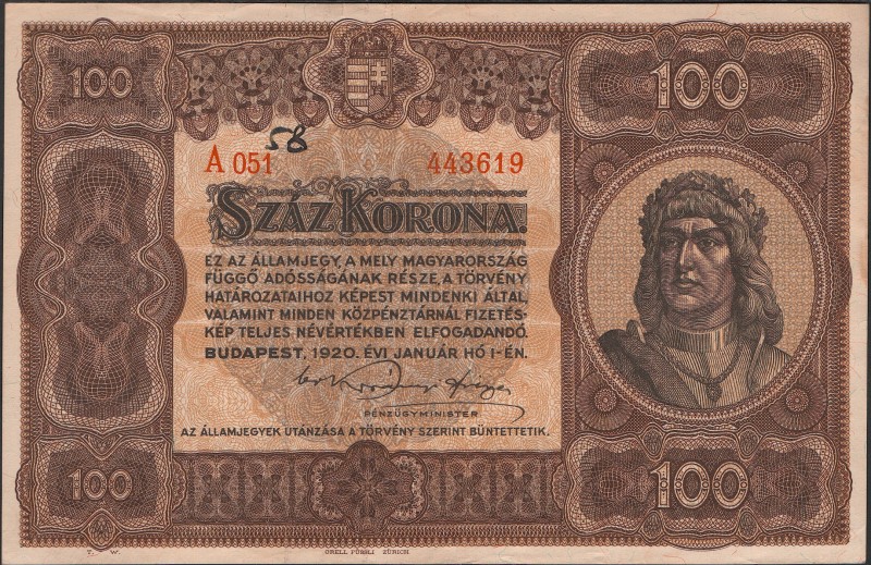 Hungary 100 Korona 1920 
P# 63; XF+