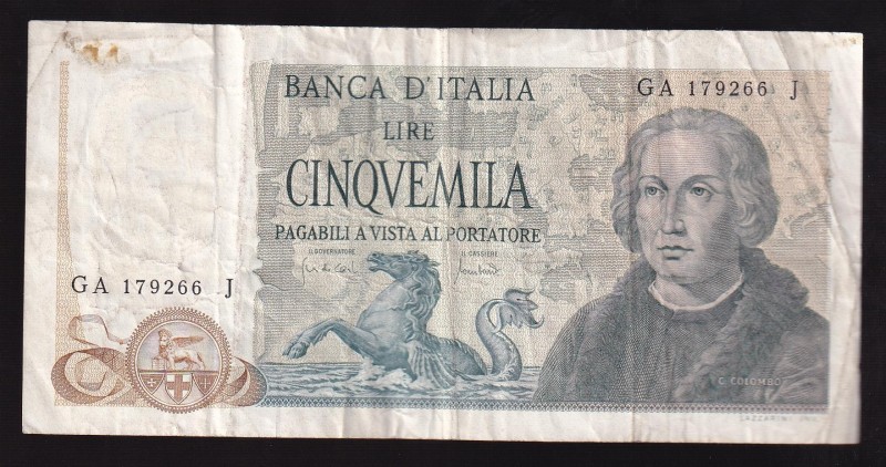 Italy 5000 Lire 1971 
P# 102, GA 179266 J