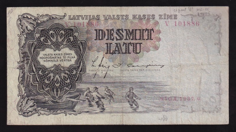 Latvia 10 Latu 1937 
P# 29, V101886