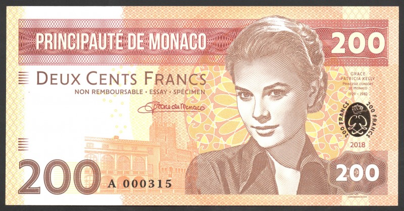 Monaco 200 Francs 2018 Specimen
P5433-Gabris; Mintage: 1000; UNC; Grace Kelly 1...