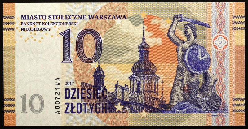 Poland 10 Zlotych 2017 Specimen "Warszawa"
Fantasy Banknote; Limited Edition; M...