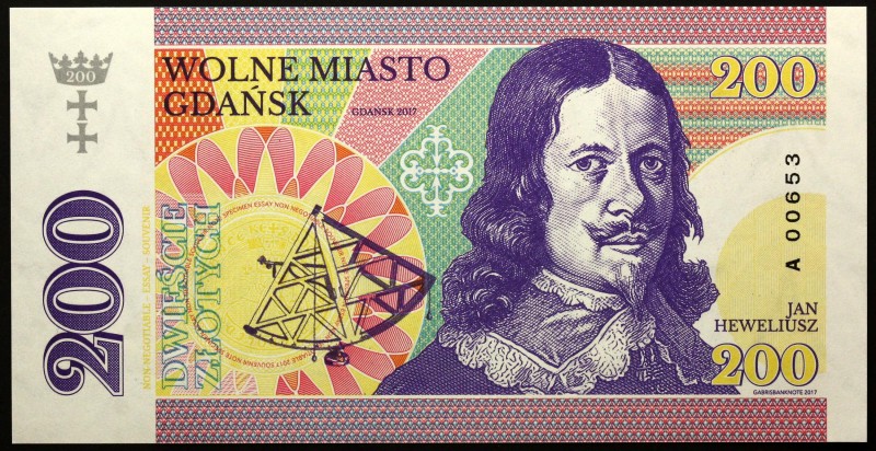 Poland 200 Zlotych 2017 Specimen "Gdańsk, Jan Heweliusz"
Fantasy Banknote; Limi...