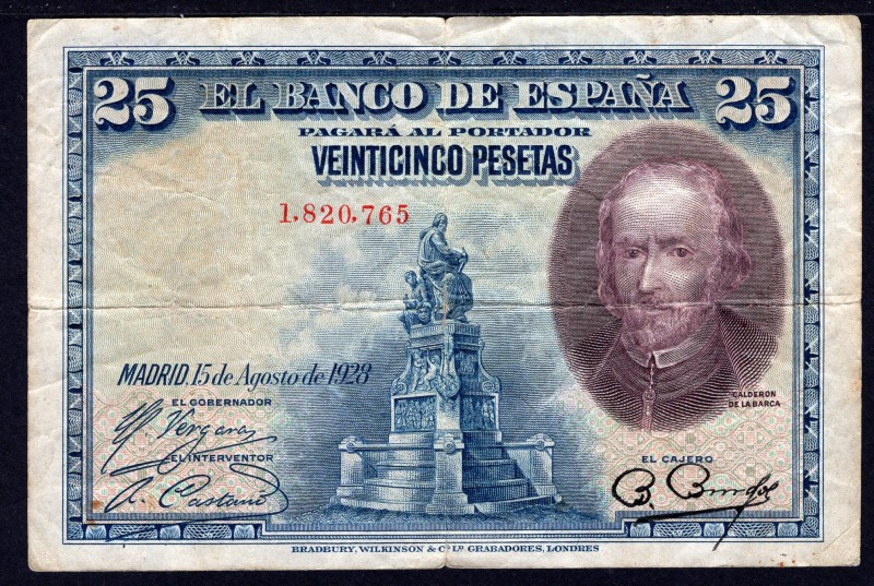 Spain 25 Pesetas 1928 
P# 74a; F-VF