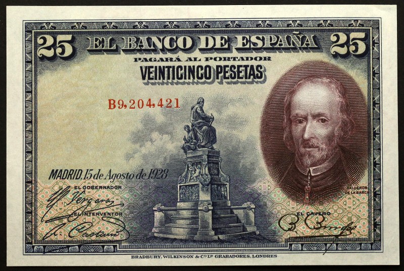 Spain 25 Pesetas 1928 
P# 74; UNC-