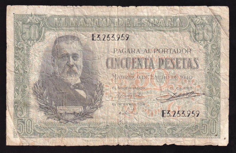 Spain 50 Pesetas 1940 
P# 117, E3.253.959