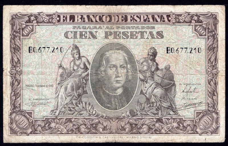 Spain 100 Pesetas 1940 
P# 118a; F+