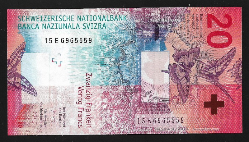 Switzerland 20 Francs 2015 
P# 71, 15E6965559. UNC.