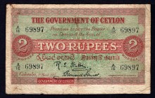 Ceylon 2 Rupees 1917 
P# 17; F+