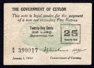 Ceylon 25 Cents 1942 
P# 40; VF-