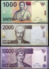 Indonesia Lot of 3 Banknotes 2000 -2013
1000 & 2000 & 10000 Rupees; P# 141d; P# 148a; P# 150e; UNC