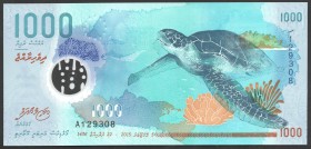 Maldives 1000 Rufiyaa 2015 Serie A
P# 31; № A 129308; UNC; Polymer; "Whale Shark"