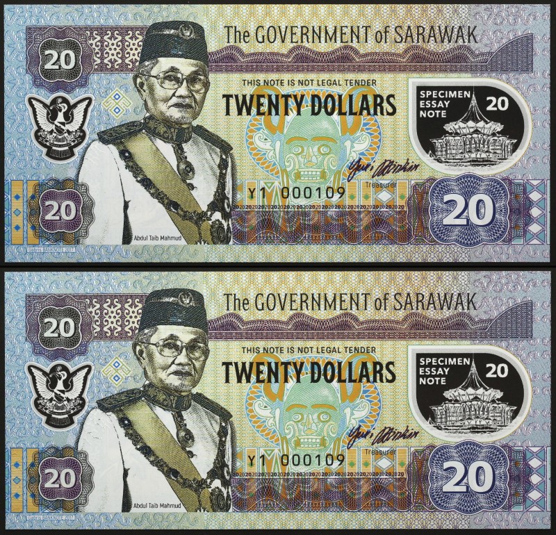 Sarawak Lot of 2 Banknotes 2017 
20 Dollars 2017; Different Motives; Polymer; F...