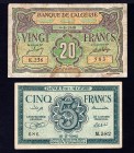 Algeria Lot of 2 Banknotes 1942 -1948
P# 91, 103; 5 and 20 Francs; VF and F