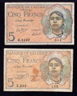 Algeria Lot of 2 Banknotes 1944 
P# 94a, 94b; 5 Francs; VF;