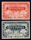 Algeria Lot of 2 Banknotes 1944 
P# 97a, 102; 50 Centimes and 2 Francs; VF