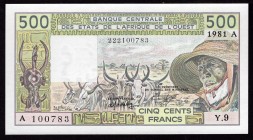 Ivory Coast 500 Francs 1988 
P# 106AC; UNC