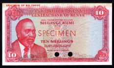 Kenya 10 Shillings 1969 Specimen
P# 7ct; Color Trial Red/Red; aUnc