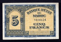 Morocco 5 Francs 1943 
P# 24; aUnc-