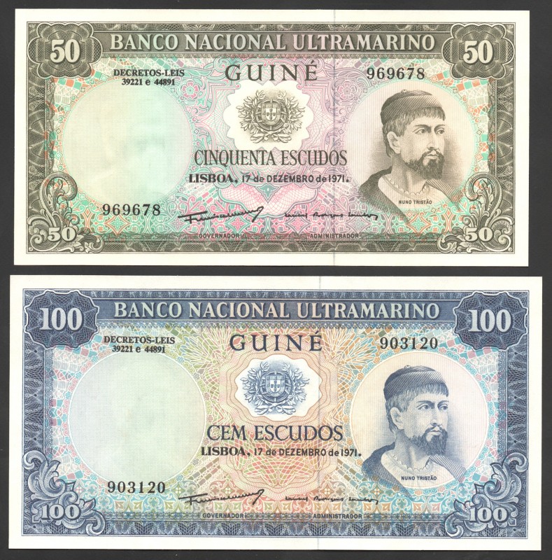 Portuguese Guinea 50 & 100 Escudos 1971 
P# 44, 45; № 903120 & № 969678; UNC; "...