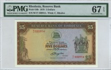 Rhodesia 5 Dollars 1978 PMG67EPQ
P# 36b; UNC.