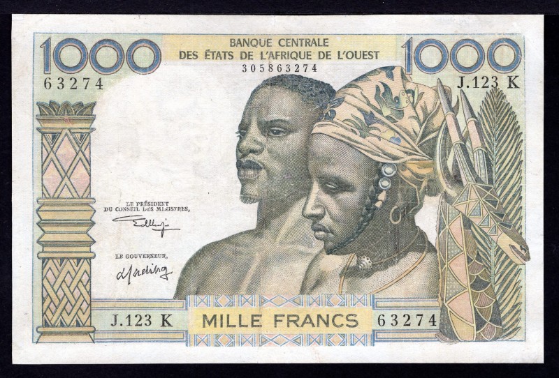 West African States 1000 Francs 1974 
P# 703K